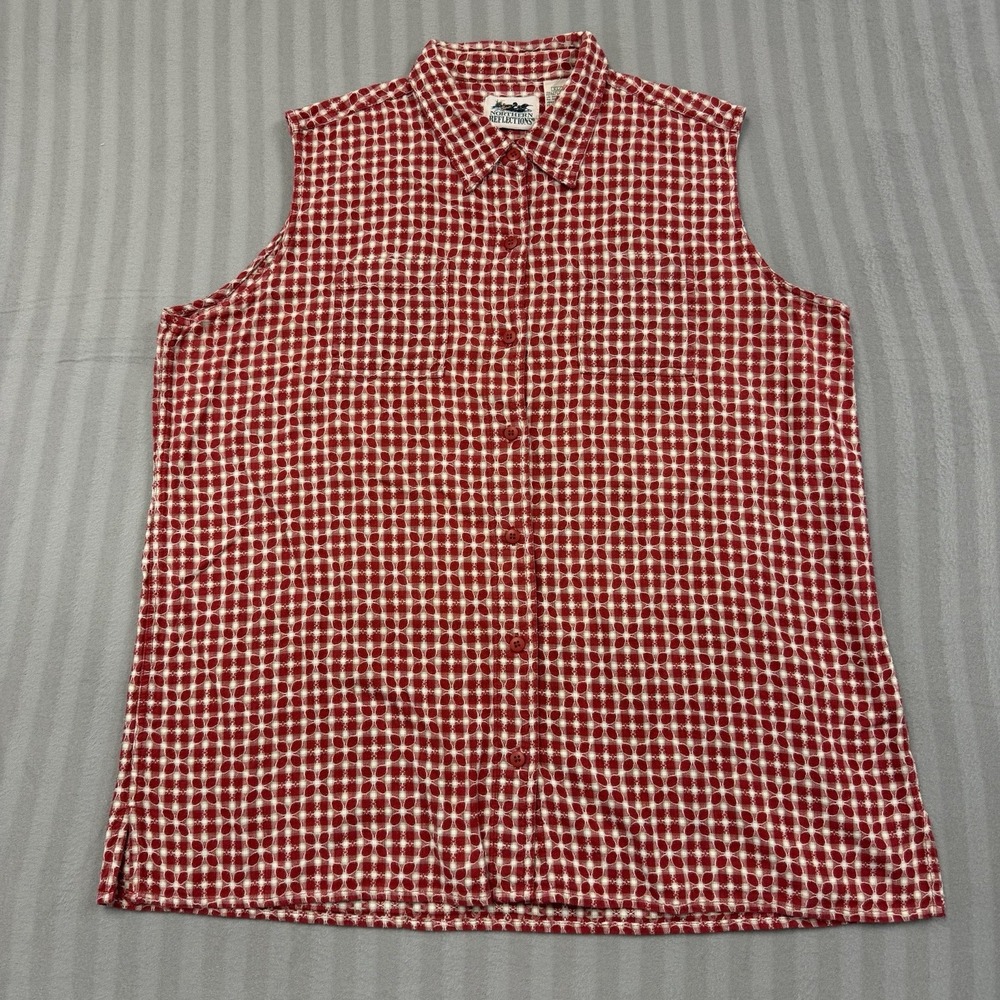 Northern Reflections Women's Sleeveless Red‎ Button Down Shirt